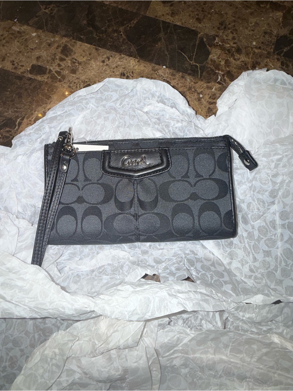 Coach Black Signature Canvas Wristlet with Wrist Strap NWT